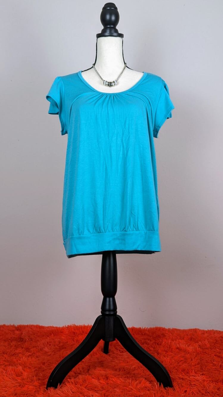Kristin Nicole Maternity Light Blue Flutter Sleeve Scoop Neck Blouse Top L